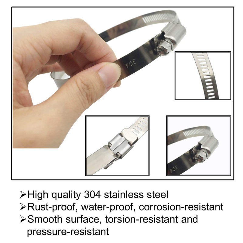 EesTeck 8Pcs 4" Adjustable 304 Stainless Steel Duct Clamps For 4" Hose Clamp Pipe Clamp Air Ducting Clamp worm drive hose clamps (Fits Hoses From 3.5â€ Diameter up to 4.5â€) - Image 2